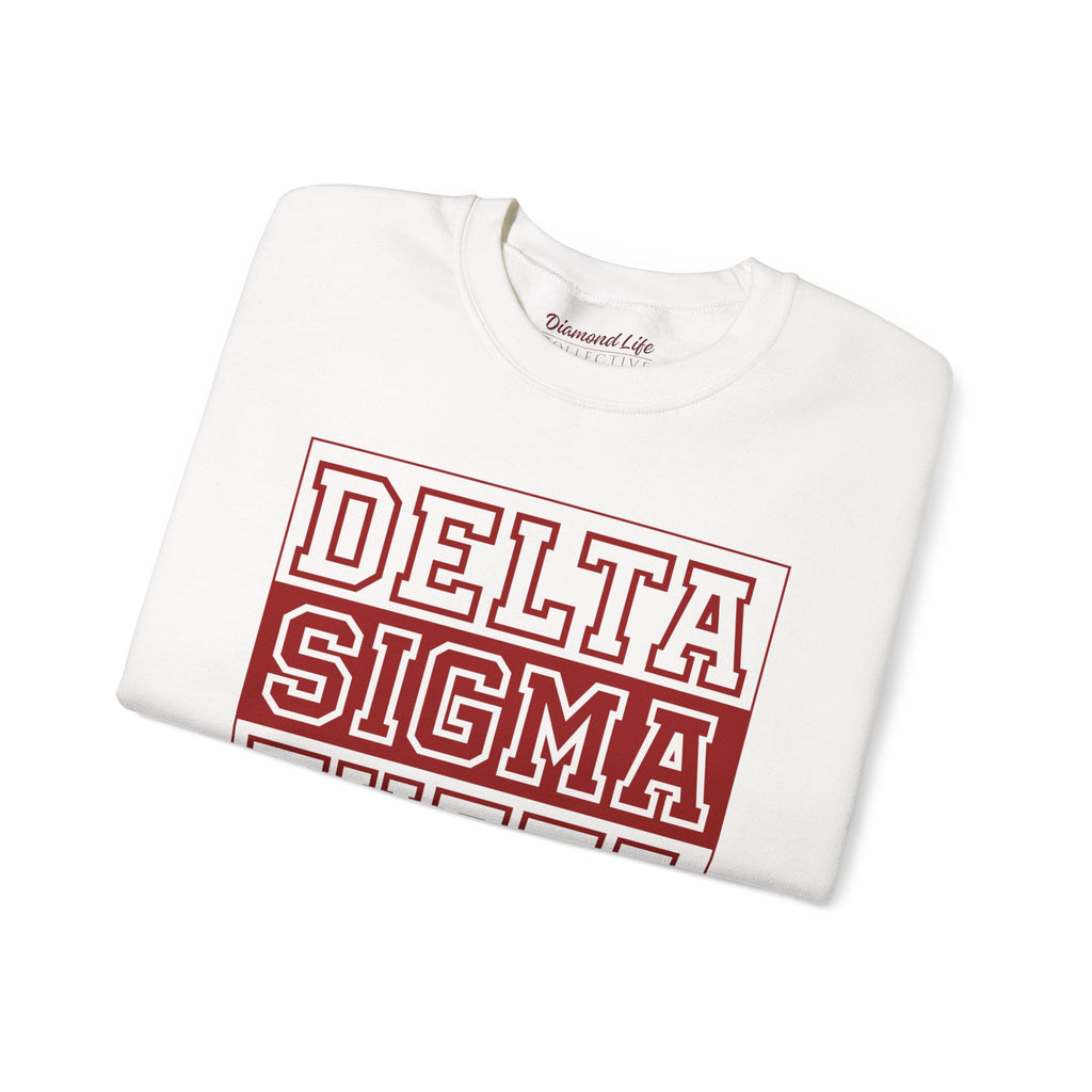 Cardinal red Delta Sigma Theta sweatshirt, 50/50 cotton/poly blend, ribbed collar,