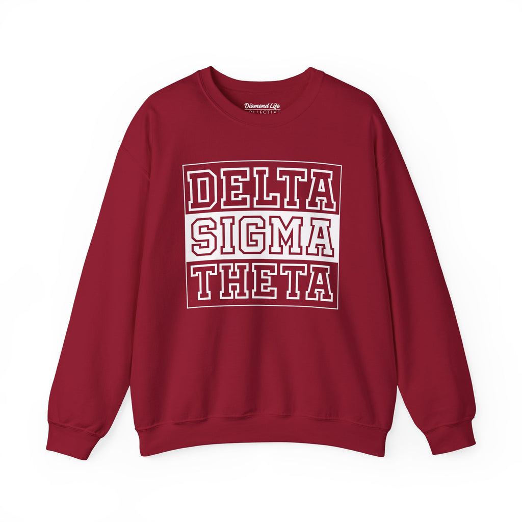 Cardinal red Delta Sigma Theta sweatshirt, 50/50 cotton/poly blend, ribbed collar,