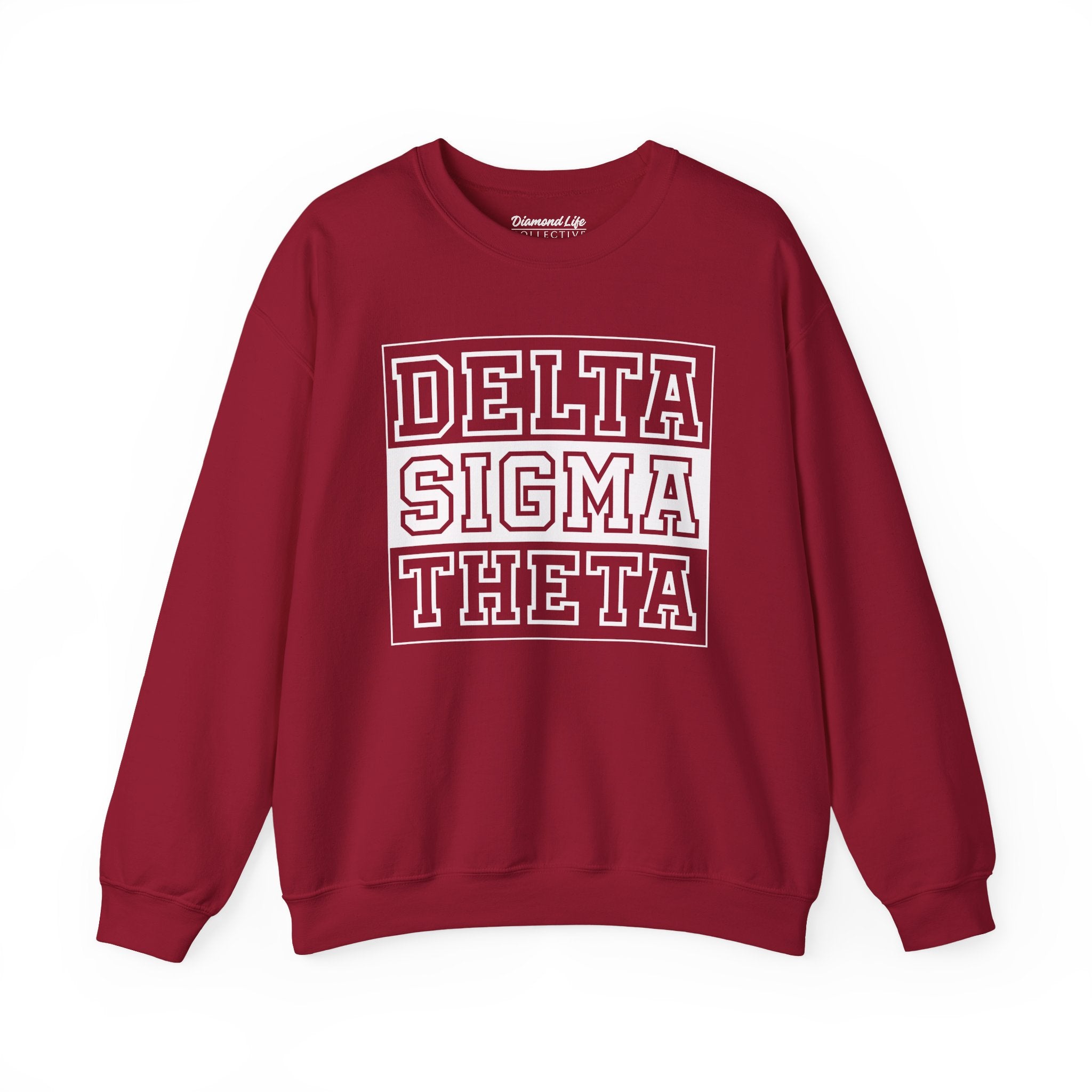 Cardinal red Delta Sigma Theta sweatshirt, 50/50 cotton/poly blend, ribbed collar,